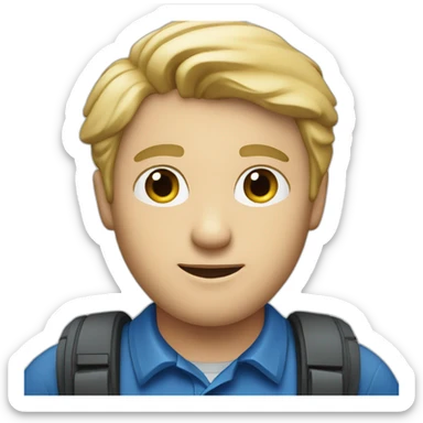 male computer expert, blonde hair, blue polo shirt sticker
