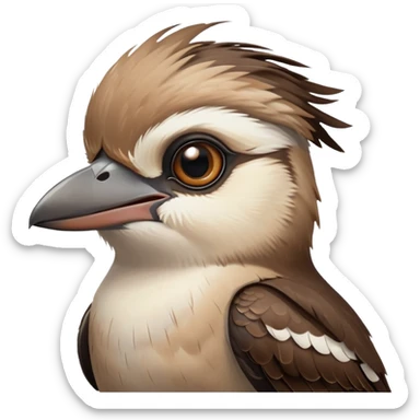 cinematic-cute-kookaburra-portrait-emoji,-head-tilted-playfully-and-inquisitively,-featuring-a-glossy-brown-plumage-with-subtle-cream-accents-and-a-perky,-expressive-beak,-round,-sparkling-large-eyes-filled-with-curious-mirth,-simplified-ye copy 2 sticker