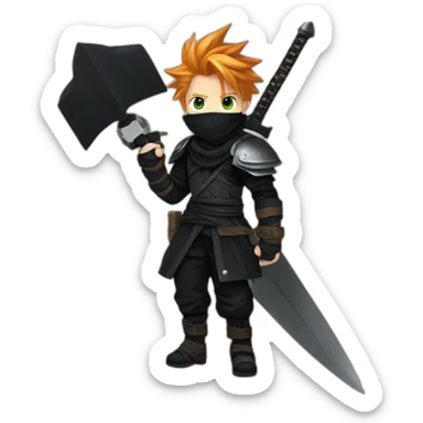 Ginger cloud strife with ninja clothes black sticker