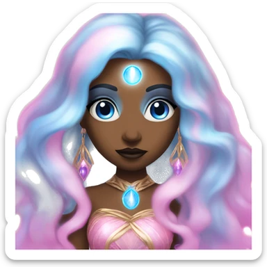 magical diva with pink andromedan skin long hair and blue eyes glowing third eye sticker