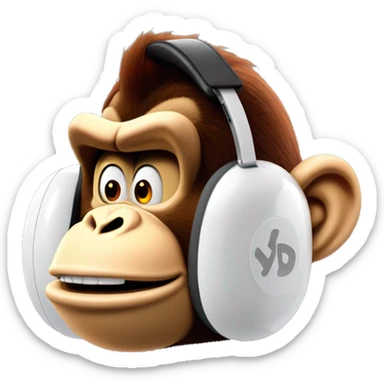 Donkey kong les yeux fatigué avec un casque AirPods Max sur la tête sticker