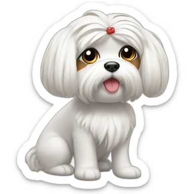 Maltese with hair tied up sticker