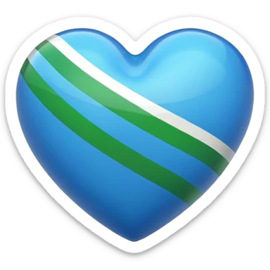 Glossy blue heart with green athletic stripes going down the side sticker
