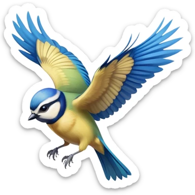 Eurasian blue tit bird flying with wings spread sticker