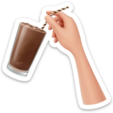 chocolat froid dans un grand verre avec une paille tenue par une jolie main de femme Style Pinterest réaliste sticker