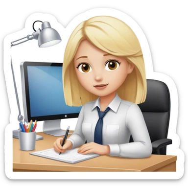 Blonde girl working at her desk in office sticker