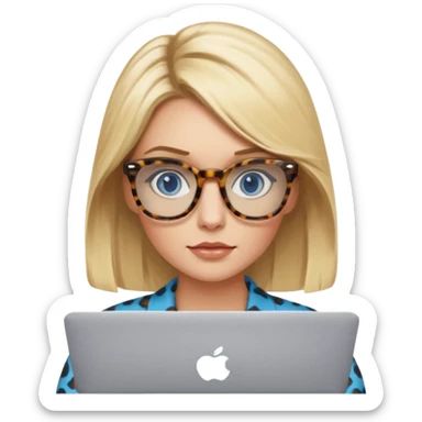  blonde hair woman blue eyes with tortoise shell print glasses on mac book  sticker