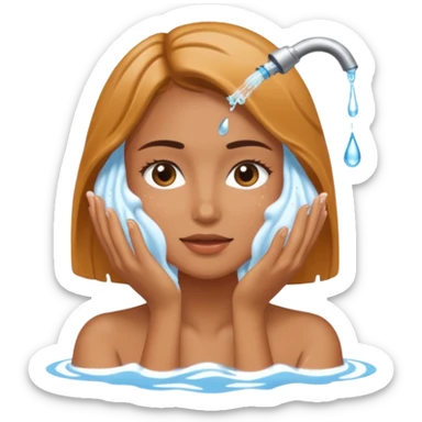 a female washing her face outside of shower  sticker