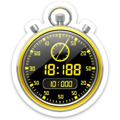 A futuristic holographic stopwatch glowing yellow sticker