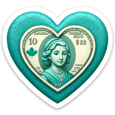 Teal heart with Canadian $10 bill sticker