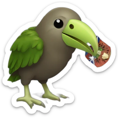 kiwi bird eating the new zealand flag sticker