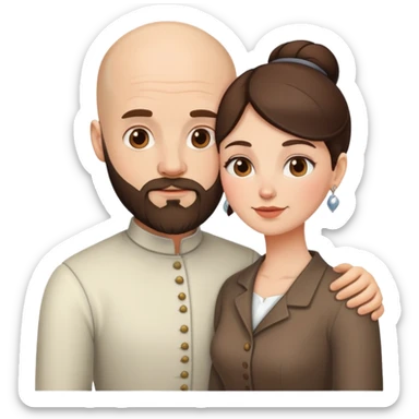 Bald man with a beard and his brunette wife in love sticker