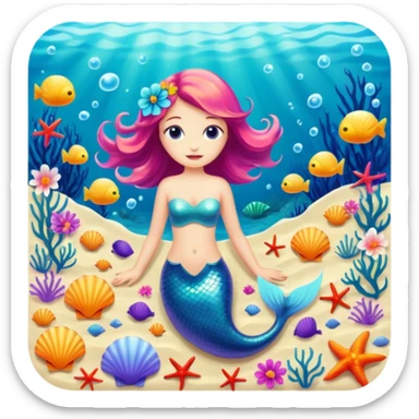 the sea of mermaids, shells. flowers sticker