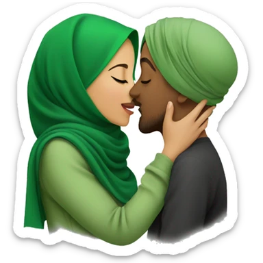 kiss from muslim woman in green hijab sticker