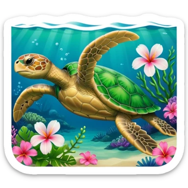 Sea turtle with Hawaiian flower sticker