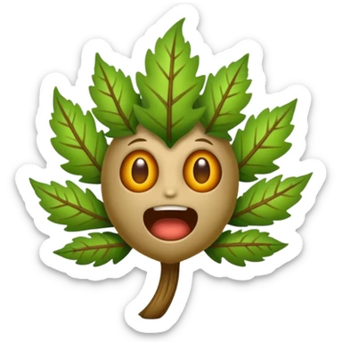 woodland spirit jump scare reaction with leaf hair standing up sticker