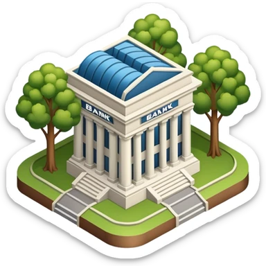 Isometric bank building and trees sticker