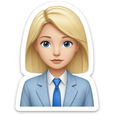 une femme blonde jolie avec des jolies traits avec une chemise blanche et une veste a manche longues et cravate bleu sticker