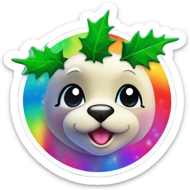 Lisa frank rainbow seal with Christmas holly  sticker