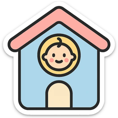 vector icon of a baby house, soft pastel colors, flat design, round edges, white background, modern icon style sticker