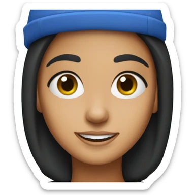 create an emoji of a hispanic girl with black hair with a blue hat similar to joe goldberg sticker