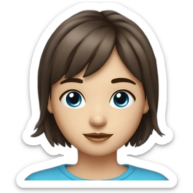 Fille aux yeux bleu brune avec une frange sticker