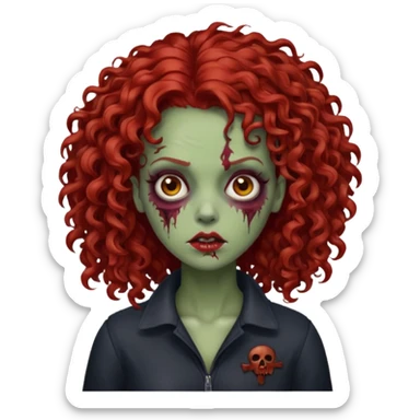 Emoji zombie feminino estilo iPhone com cabelo cacheado volumoso vermelho  sticker