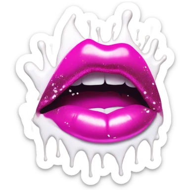 White paint dripping from hot pink ombre glittery lips sticker