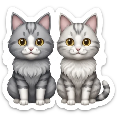 a very fluffy grey and white cat sitting next to another cat sticker