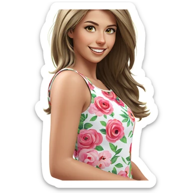 smiling girl with floral prints sticker