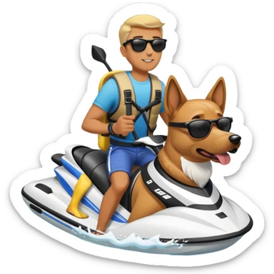 man jetskiing with dog on shoulder  sticker