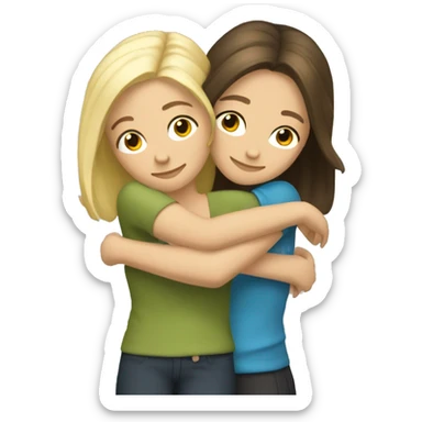 Brunette hair friend hugging a blonde hair friend  sticker
