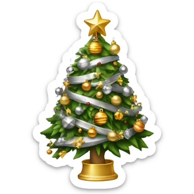 Christmas tree with gold and silver ordainments sticker