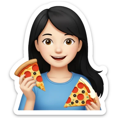 eating food well baby with happy face black hair young girl sticker