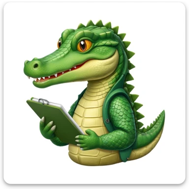 A 1980s style image of a gator with a clipboard and a pencil, offwhite background sticker