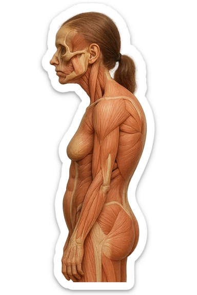 corpo umano anatomico di una donna di profilo con postura errata e spalle curve in avanti
IPERREALISTICO 4K sticker