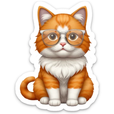 cat full body wearing glasses with clear square modern frames sticker