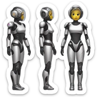Create an full body emoji of a futuristic half-human and half-robot pin-up sticker