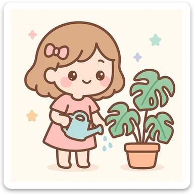 woman watering her monstera plant sticker
