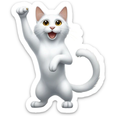 Long haired White cat with black and brown spots standing on hind legs flipping me off with both front paws  sticker