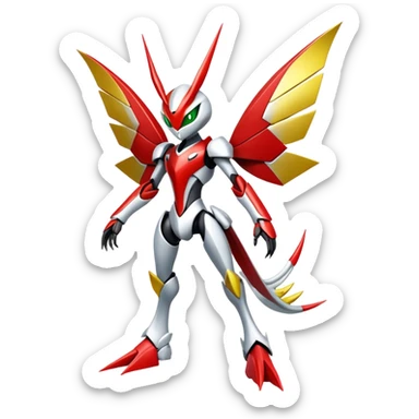 Cute Cool Edgy Shiny Futuristic Ethereal Legendary Kartana-Digimon-Scizor-hybrid full body sticker