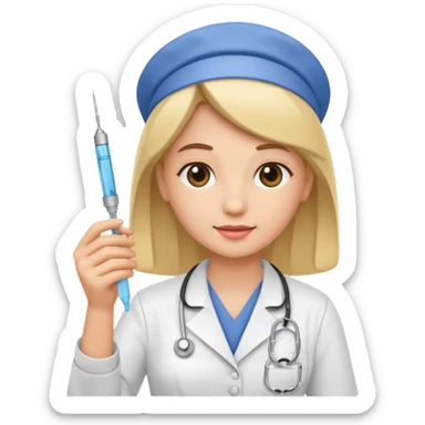 nurse holding vaccination needle sticker