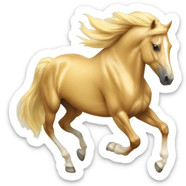 Yellow palomino horse with long flowing mane galloping with prosthetic leg, slender horse, solid yellow horse, running, yellow horse galloping with prosthetic leg, pretty horse sticker
