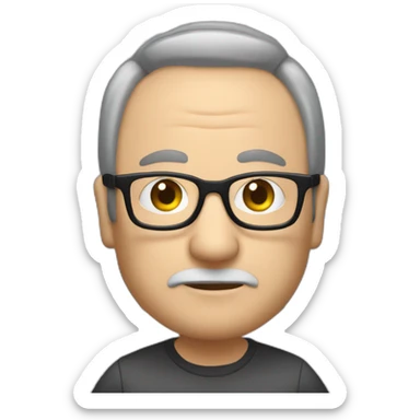 old nerd kind of fat and with receiding hairline and beard and glasses sitting at a desktop with three monitors sticker