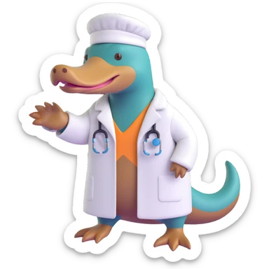 platypus wearing a white lab coat, simple, clear sticker