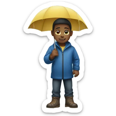 A kid holding an umbrella in the rain sticker