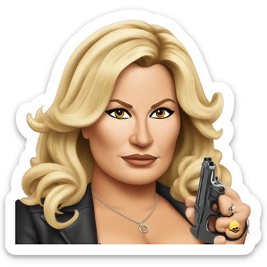 Jennifer Coolidge with a gun sticker
