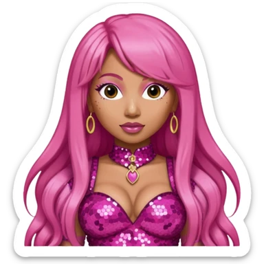 Nicki Minaj with long pink hair, dark pink sequin outfit  sticker