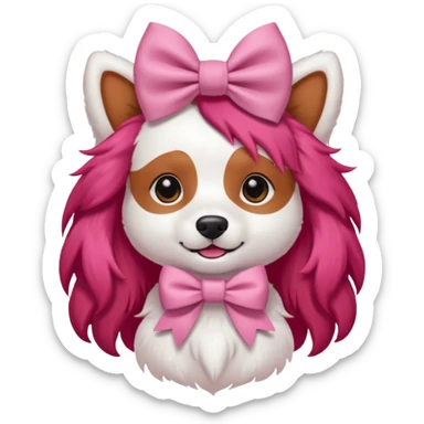 very red long haired white dog with a bow on hair sticker