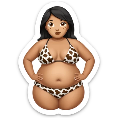 fat tan hucow woman with half white half black hair with inflated belly in cow print bikini sticker
